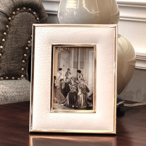 6/7 Inch Black And White Leather Metal Photo Frame, Modern Simple European Decorative Photo Frame