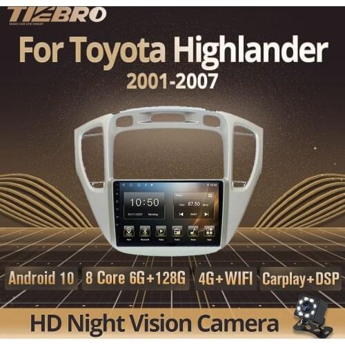 Tiebro 2DIN Android10 Car Radio For Toyota Highlander 2001-2007 GPS Navigation Car Stereo Bluetooth Player Carplay No 2DIN DVD
