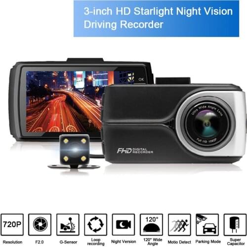 Car DVR Camera 3.0 Inch screen Dash Cam Dual Lens Night Vision Dash cam G-sensor Rear view camera Automatic camera
