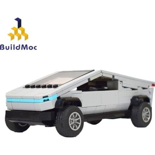 Buildmoc Ideas Technical Racing Car Teslaed-Cybertrucks Cyber Pickup Blade-Runner Truck Building Blocks Vehicle Toy For Boy Gift