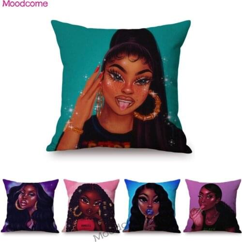 African Black Girl Abstract Cartoon Art Fashion Trendy Home Decoration Sofa Throw Pillow Case Cotton Linen Bench Cushion Cover