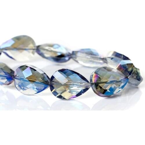 DoreenBeads Crystal Glass Loose Beads Teardrop Blue AB Color Faceted About 18mm x 13mm(6/8" x 4/8"),53cm,1 Strand(approx 30PCs)