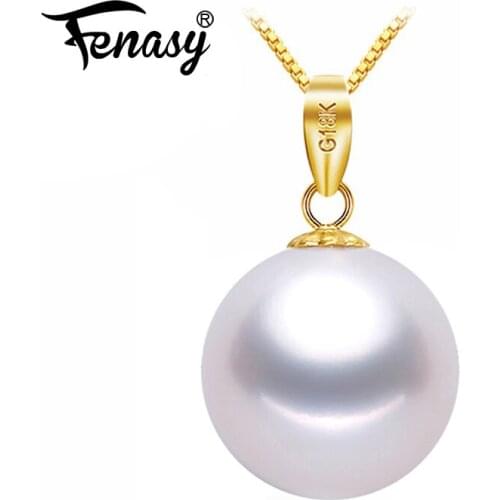 FENASY 18K Yellow Gold Pendant Round Natural Freshwater Pearl Jewelry Brand Necklaces For Women Lover Send S925 Silver Necklace