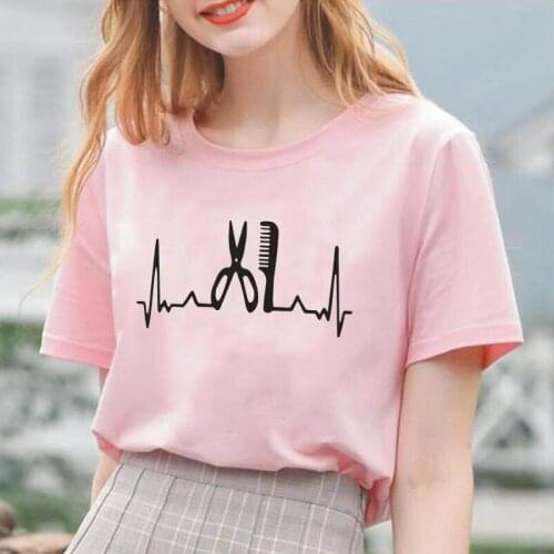 Funny Hairstylist Heartbeat Print Women T Shirt Summer Short Sleeve Casual Hipster Tee Shirt Femme Harajuku T Shirt Women Tops