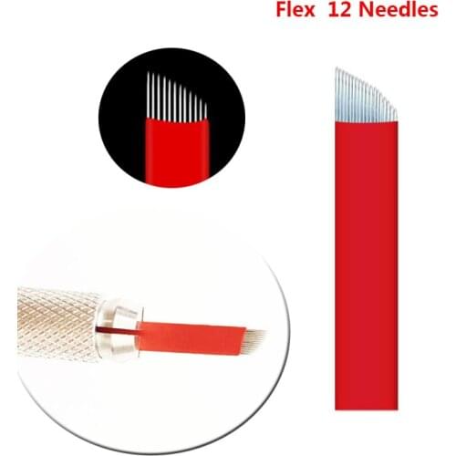 0.18mm Red Color F12 Lamina Agulhas Tebori Microblading 12 Blade Permanent Makeup Eyebrow Tattoo Needles Supplies