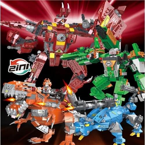 Dinosaur Building Bricks Mecha Tyrannosaurus Stegosaurus Dinosaur Transforming Robot Assembles Small Bricks