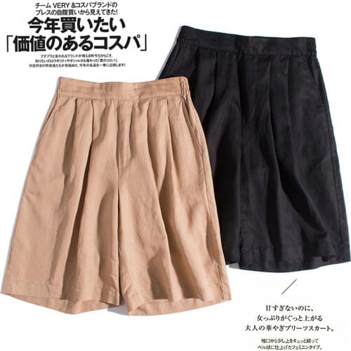 Summer Women All-match Loose Plus Size Comfortable Breathable Water Washed Tencel Linen Trousers Elastic Waist Wide Leg Shorts