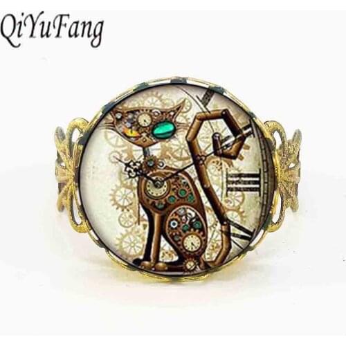 Sugar skull US Movie Mechanical Clock Cat steel Ring steampunk Jewelry Gift women mens