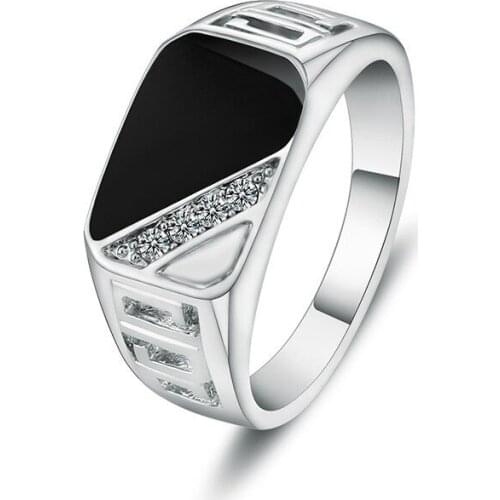 Milangirl Size 6-12 Good Quality Man Jewelry Fashion Black Enamel Men Finger Ring With CZ Zircon Marriage Engagement Jewelry