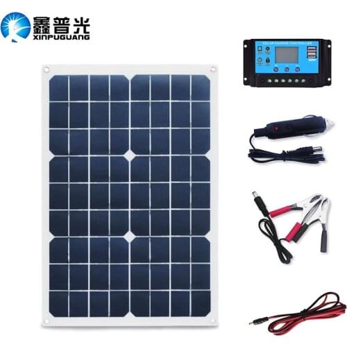 20W 18V Monocrystalline Solar Panel With DC Female and USB Port Flexible Solar Panels Battery Charger Kit For Phone Car RV Boat
