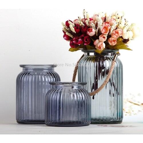 Set of 3 Nordic Glass Flower Vase Living Room Modern Thick Glass Decoration Home Plant Wedding Transparent Glass Vase