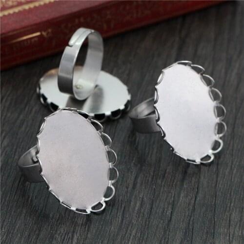 18x25mm 10pcs/Lot No Fade Stainless Steel Adjustable Ring Settings Blank/Base,Fit 18*25mm Glass Cabochons-R6-10