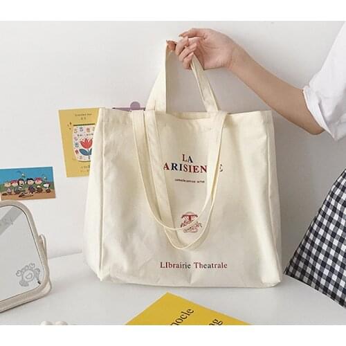 New Design Women Big Canvas Shoulder Bags Print Eco Friendly Grocery Shopping Bag for Ladies Handbag Casual Tote for Ladies