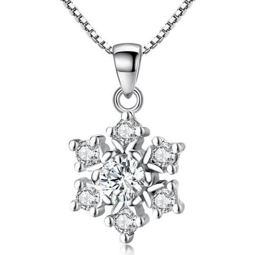 Lovely 925 Sterling Silver Zirconia Necklace Statement Jewelry Snowflake Women Necklaces Pendants for Party Accessories