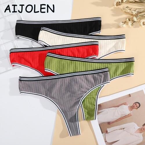 AIJOLEN Solid Color Striped Sexy Thong and G String Cotton Thread Seamless Underwear Soft and Breathable Womens Panties