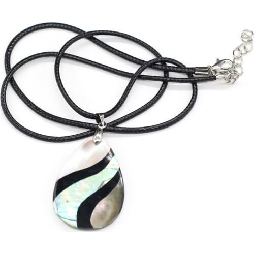 Natural Shell Pendant Necklace Exquisite Waterdrop Abalone Shell White Black Shell Charms Wax Thread for Women Jewelry Necklace