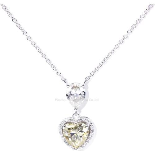 Tianyu Gems Yellow Moissanite Diamonds Necklace Heart Pendant 925 Sterling Pear Stone Silver Necklace Jewelry Women Wedding Gift