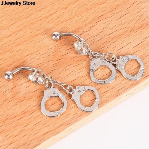 1pc Surgical Steel CZ Crystal Belly Button Sexy Ring Handcuffs Bar Length 12mm Body Piercing Jewelry Navel Piercing Jewelry Hot