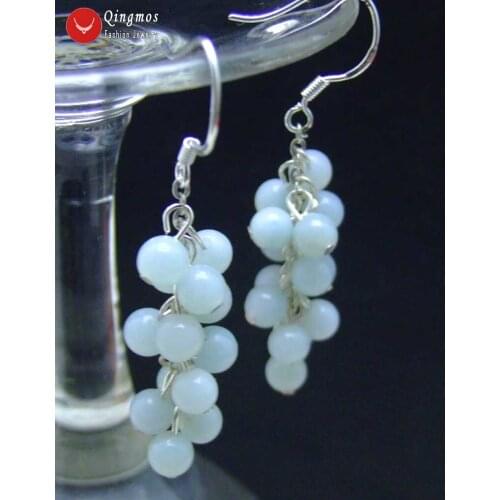 Qingmos Natural Blue Amazonite Earring for Women with 4mm Baroque Stone Earring Grape Dangle Earring Jewelry Silver 925 Hook