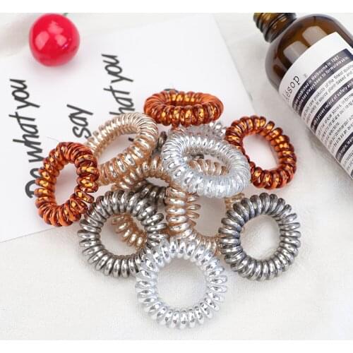 10pcs Elastic Hair Bands Metal Colored Spiral Shape Ponytail Hair Ties Gum Rubber Band Hair Rope Telephone Wire Hair Accessories