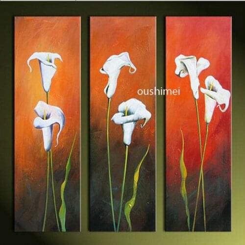 Hand Painted Home Decoration Modern White Flower Oil Painting Canvas Art 3pc/set Lily Pictures Group Of Painting Craft Paintings
