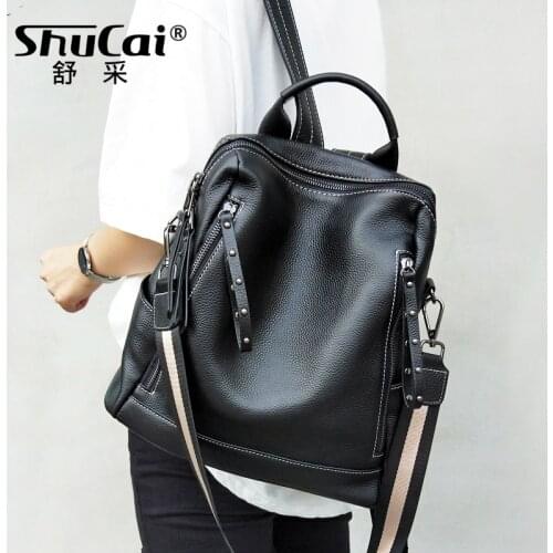 SHUCAI Soft Genuine Leather Backpack Splittable Strap Female Rucksack Two Use Ways School Bag For Girl Back To School Knapsack