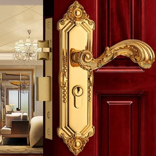 Modern Brass Golden Door Lock Interior Solid Wood Panel Handle Lock Europen Fashion Bedroom Bookroom Kitchen Wooden