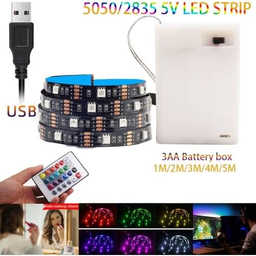 LED Strip Light 2835SMD DC5V Flexible 5050 LED Lamp Tape Ribbon RGB Battery Strip LED White Warm led lights for room decor