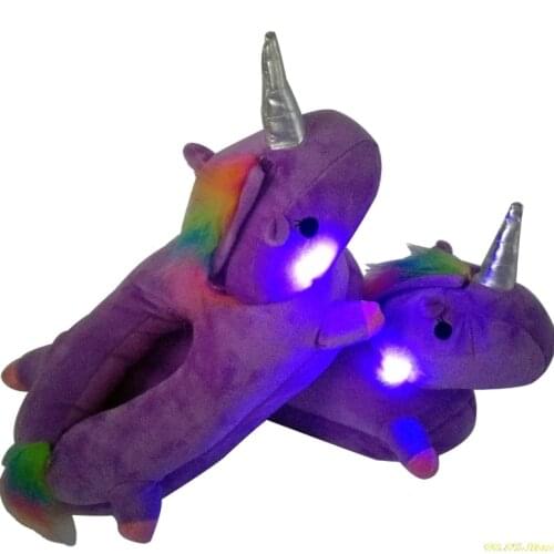 Unicorn Slippers Licorne Led Bed White Flats Winter Warm Wing Plush 2021 Adult Cartoon Women Unisex Home Indoor Shoes Light Cute