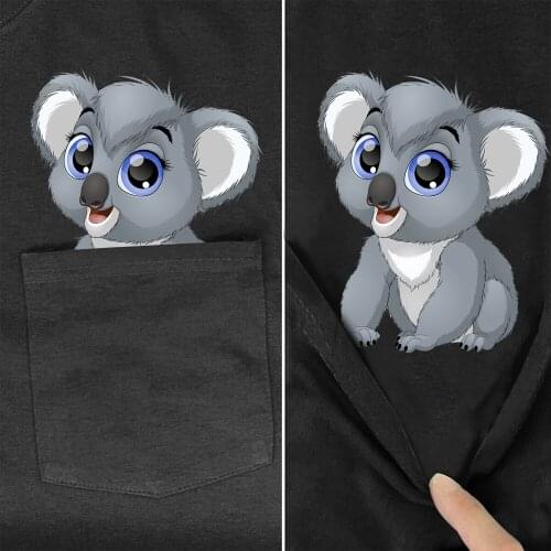 CLOOCL Funny Cotton TShirt Pocket Australian Koala 3D Printed Shirt Harajuku Casual Short Sleeve Black Cotton Tops Drop Shipping