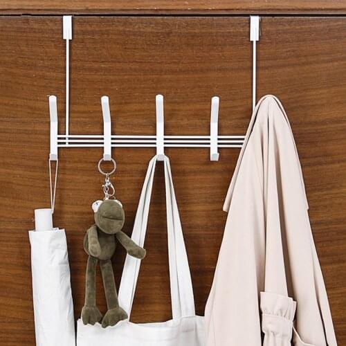 Punch-Free Iron Art Hooks Hanger Back Door Rack Wall Row Household Nailless Practical Space Efficient Storage Type Clothes 5Hook