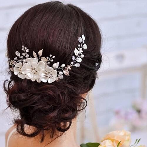 Women Bridal White Flower Rhinestone Pearl Hair Clip Wedding Hair Accessories