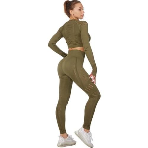 Female Yoga Suit Large Size Long-sleeved Breathable Elastic Quick-drying Sports Fitness Suit Active Wear Leggings Workout Pants