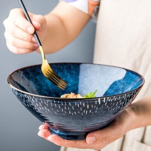 Starry Thread Bowl Ceramic Ramen Bowl Large Soup Bowl Household Hat Bowl Salad Bowl European Tableware Open Bowl