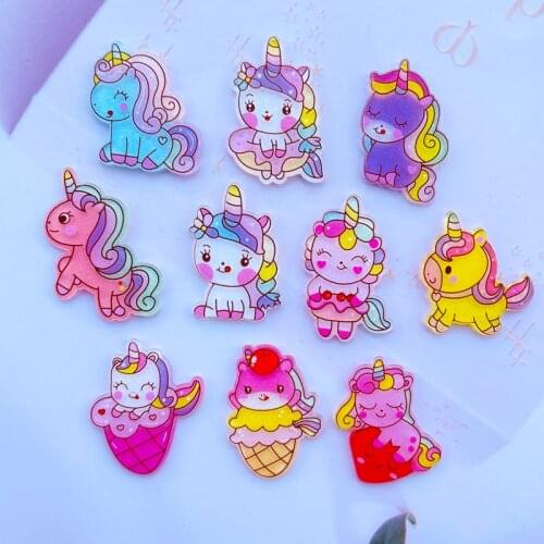 10 /20 New Shiny Cartoon Cute Animal Unicorn Acrylic Flat DIY Crafts Mobile Phone Shell Accessories 016