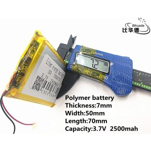 10pcs/lot Good Qulity 3.7V,2500mAH,705070 Polymer lithium ion / Li-ion battery for TOY,POWER BANK,GPS,mp3,mp4