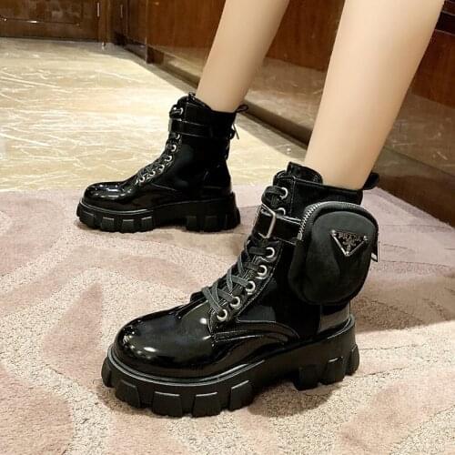2021New Chunky Boots Fashion Pocket Platform Boots Women Ankle Boots Female Sole Pouch Ankle Boots Women Botas Mujer Size 35--40