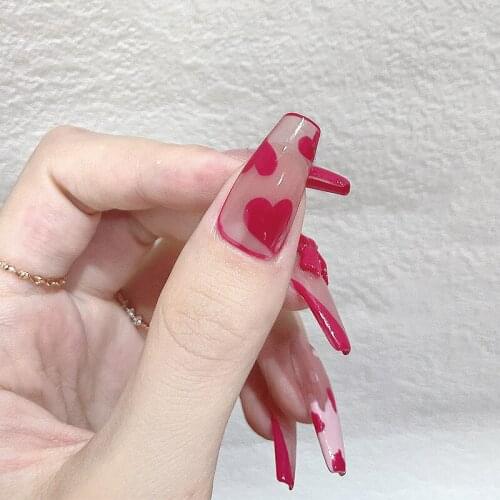 24pcs/set Heart Butterfly False Nail Tips with Adhensive Glue Full Cover Fake Nails DIY Manicuring Nail Art Tool