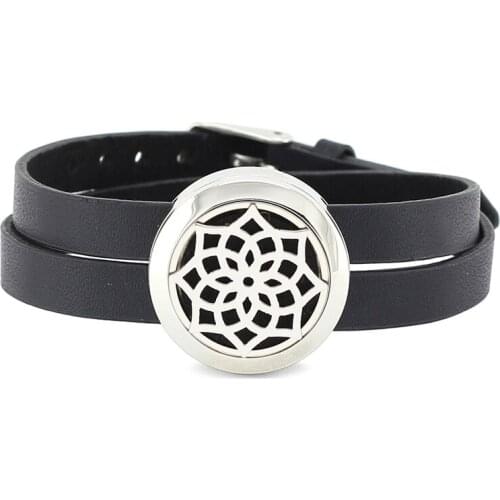 25mm stainless steel twist-off essential oil diffusing perfume locket bracelet locket with PU leather band (free felt pads)