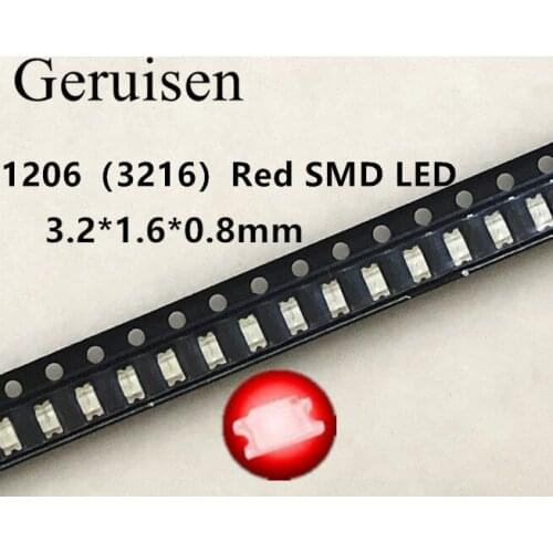 50PCS 1206 red light light-emitting diode SMD LED 3216 Diodes SMD 1206 led 620-625NM 100-120MCD 2,0-2.6V 3.2*1.6