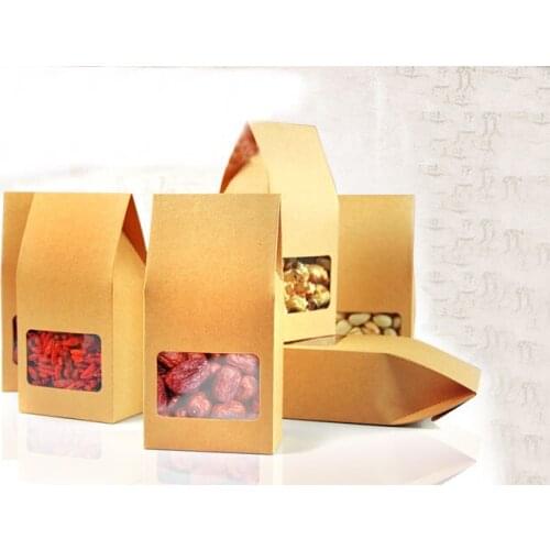 8*15.5*5cm 10pcs Natural Resealable Brown Stand Up Kraft Paper Bags Boxes Recyclable Wedding Gift Jewelry Food Package Paper Box