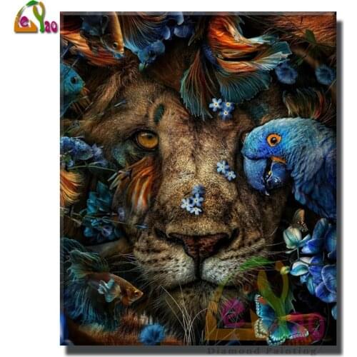 Diy full Round Square Diamond Embroidery Animal lion parrot 3d pictures rhinestones icon diamond painting King mosaic Home Decor