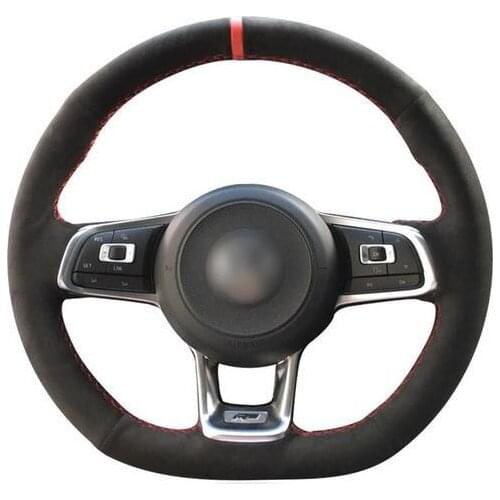DIY Hand Sewing Car Steering Wheel Cover Black Suede for Volkswagen VW Golf 7 GTI Golf R MK7 VW Polo GTI Scirocco 2015 2016