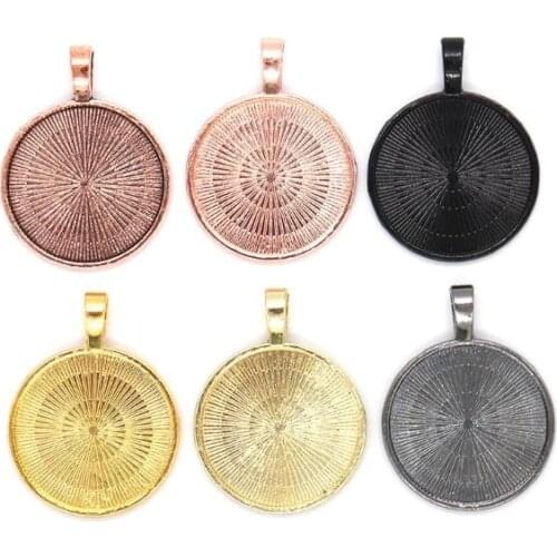 1-5PCS 25mm Round Alloy Base Jewelry Tools Time Gemstone Base Necklace Pendant DIY Jewelry Accessories