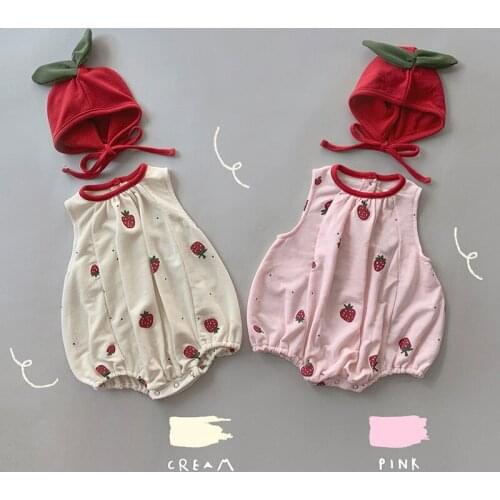 Baby Girl Clothes Summer Baby Girl Romper 2 Pcs Lovely Strawberry Print Sleeveless Baby Romper+hat Baby Clothes Baby Boys 0-18M
