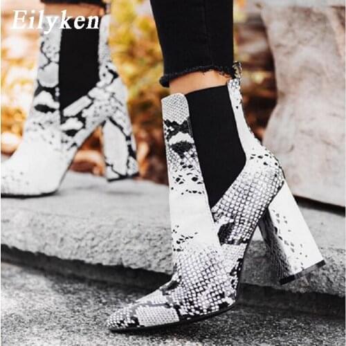 Eilyken Thick High Heels Woman 2021 New Fashion Snake Booties Female Ankle Boot Shoes Zip Female Winter Boot Size 35-42