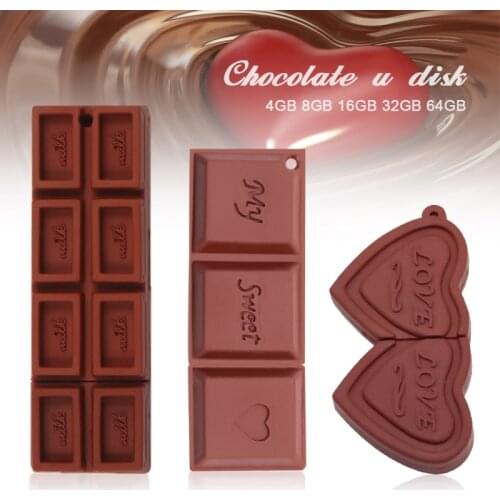 Cartoon Pen Drive Cute Real capacity chocolate model usb 2.0 flash drive 16GB 32GB 64GB 128GB Valentines Chocolate pendrive