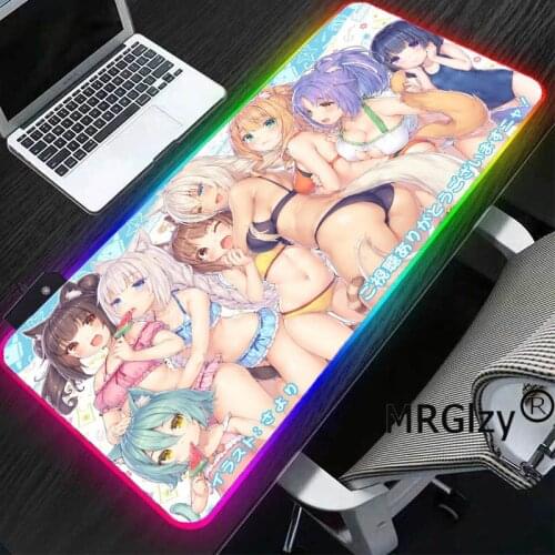 MRGLZY Anime Large RGB Gamer Mouse Pad Chocolate and Vanilla Computer Keyboard Pad LED Backlit XXL Muse Keyboard CSGO Table Pad