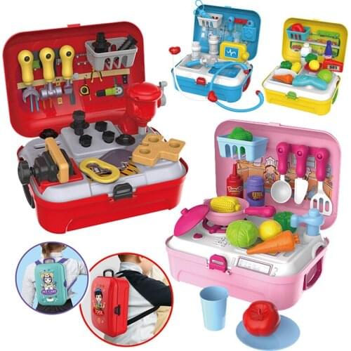 Simulation Childrens Pretend Play Kitchen Cooking Doctor Set Dresser Toys Back Pack Pet Care Shop Tool Tableware Role Doll