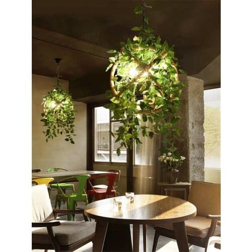 Simulation of Plant Hemp Rope Pendant Lights Loft Retro Bar Restaurant Living Room Kitchen Clothing Shop Hanging Lamps Fixtures
